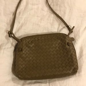 Bottega Veneta taupe grey woven shoulder bag